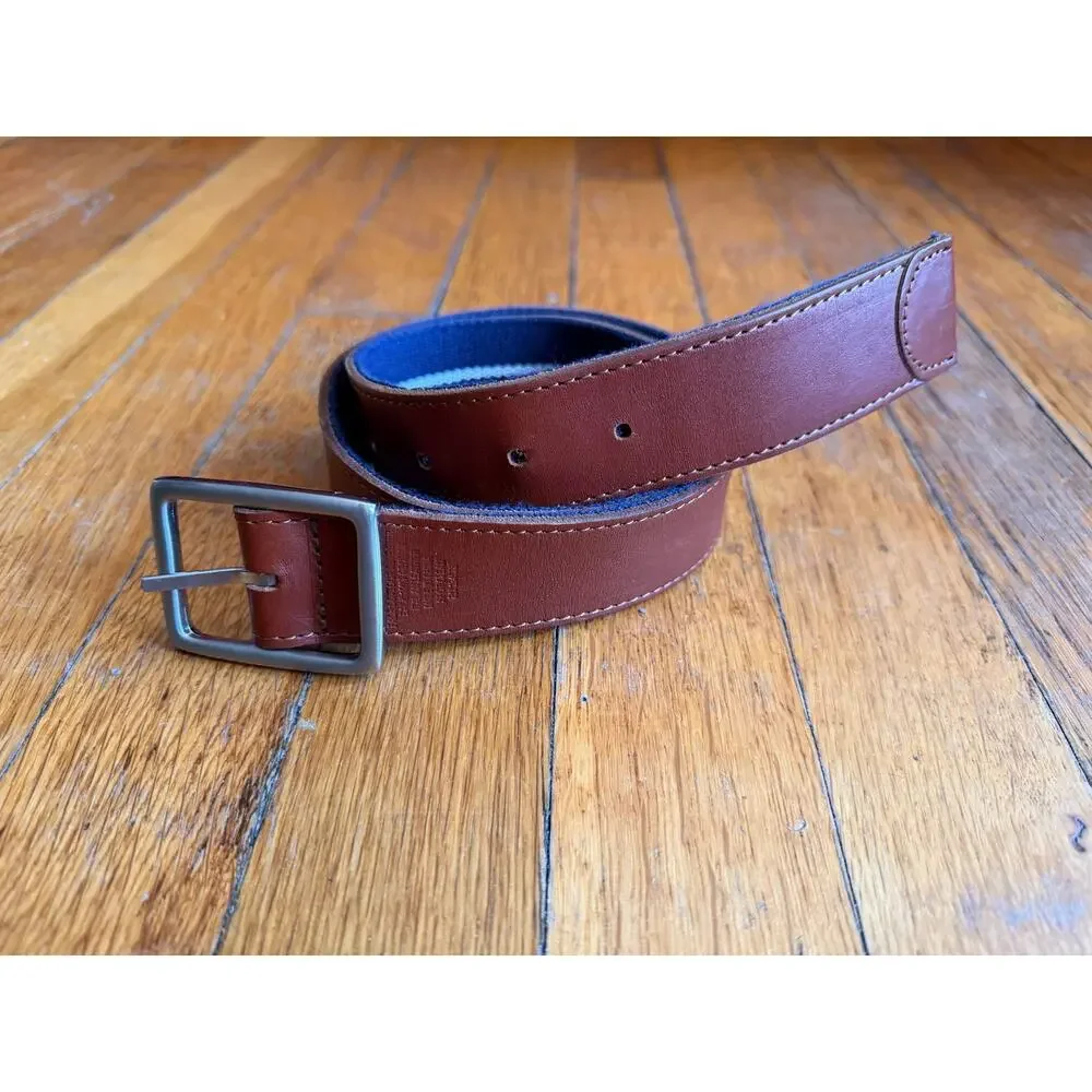 Reversible Blue Striped Cotton Italian Leather Belt Womens sz 30 (runs small)